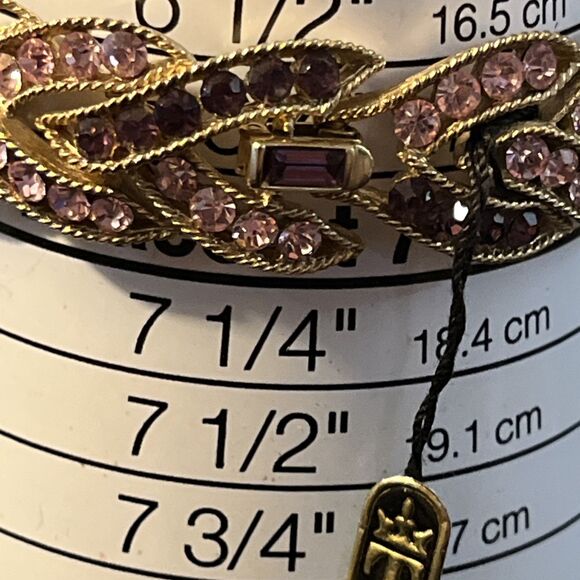 Vintage NWT Rare Crown Trifari Goldtone Pink Purple Rhinestone Bracelet 7” - Picture 14 of 14